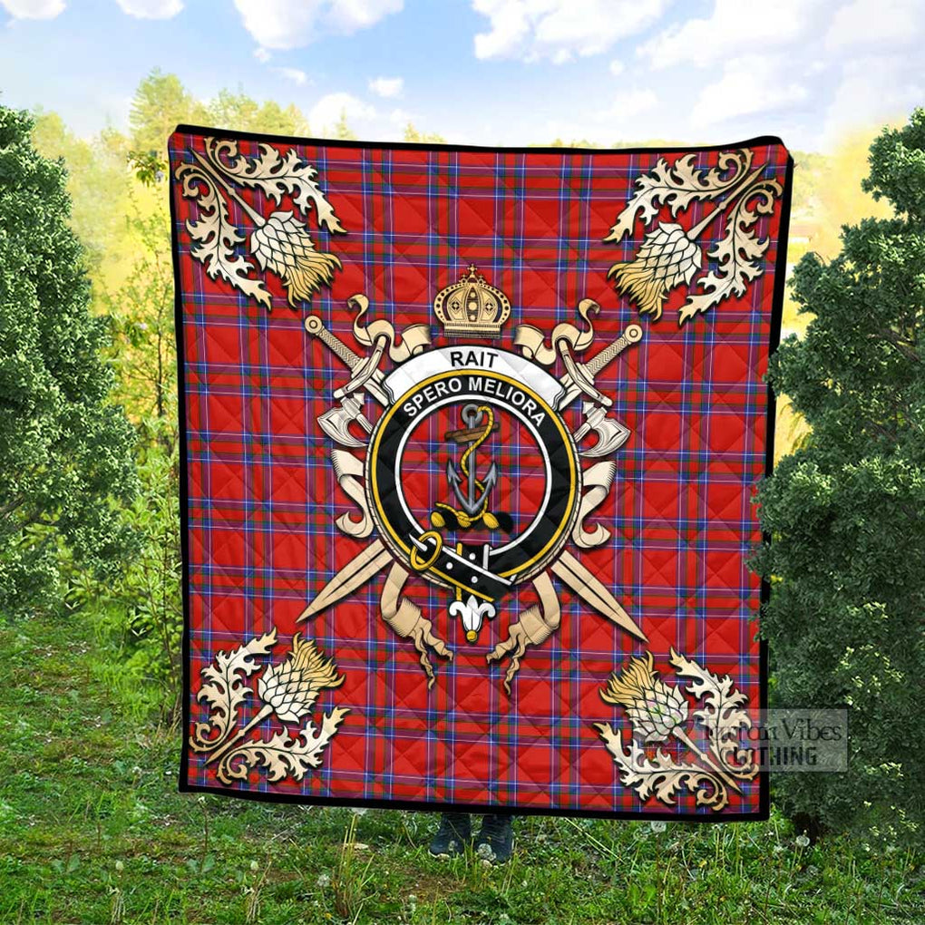 Tartan Vibes Clothing Rait Tartan Quilt with Family Crest and Scottish Golden Courage Shield