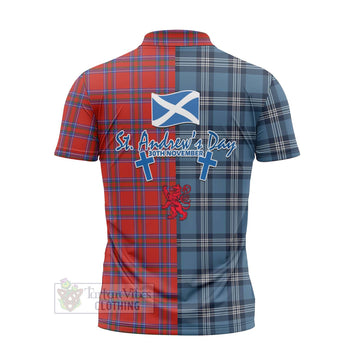 Rait Tartan Zipper Polo Shirt Happy St. Andrew's Day Half Tartan Style