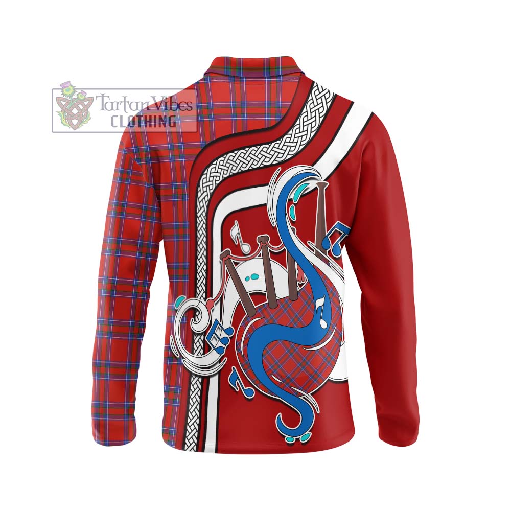 Tartan Vibes Clothing Rait Tartan Long Sleeve Polo Shirt with Epic Bagpipe Style