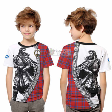 Rait Tartan Clan Crest Kid T-Shirt with Highlander Warrior Celtic Style