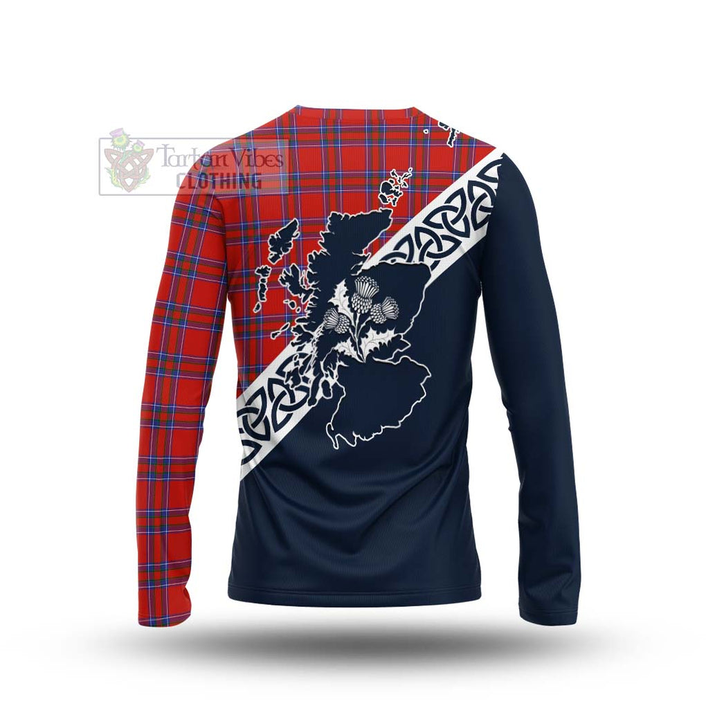 Tartan Vibes Clothing Rait Tartan Long Sleeve T-Shirt Featuring Thistle and Scotland Map