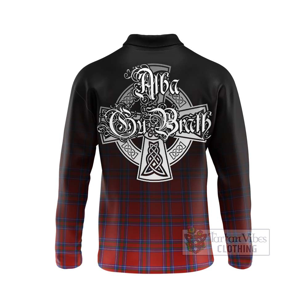 Tartan Vibes Clothing Rait Tartan Long Sleeve Polo Shirt Featuring Alba Gu Brath Family Crest Celtic Inspired