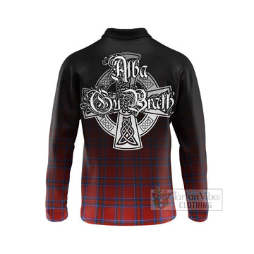 Rait Tartan Long Sleeve Polo Shirt Featuring Alba Gu Brath Family Crest Celtic Inspired