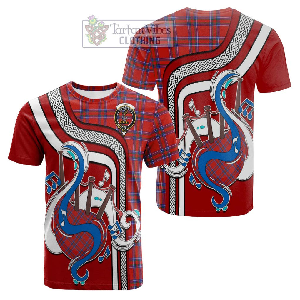 Tartan Vibes Clothing Rait Tartan Cotton T-shirt with Epic Bagpipe Style