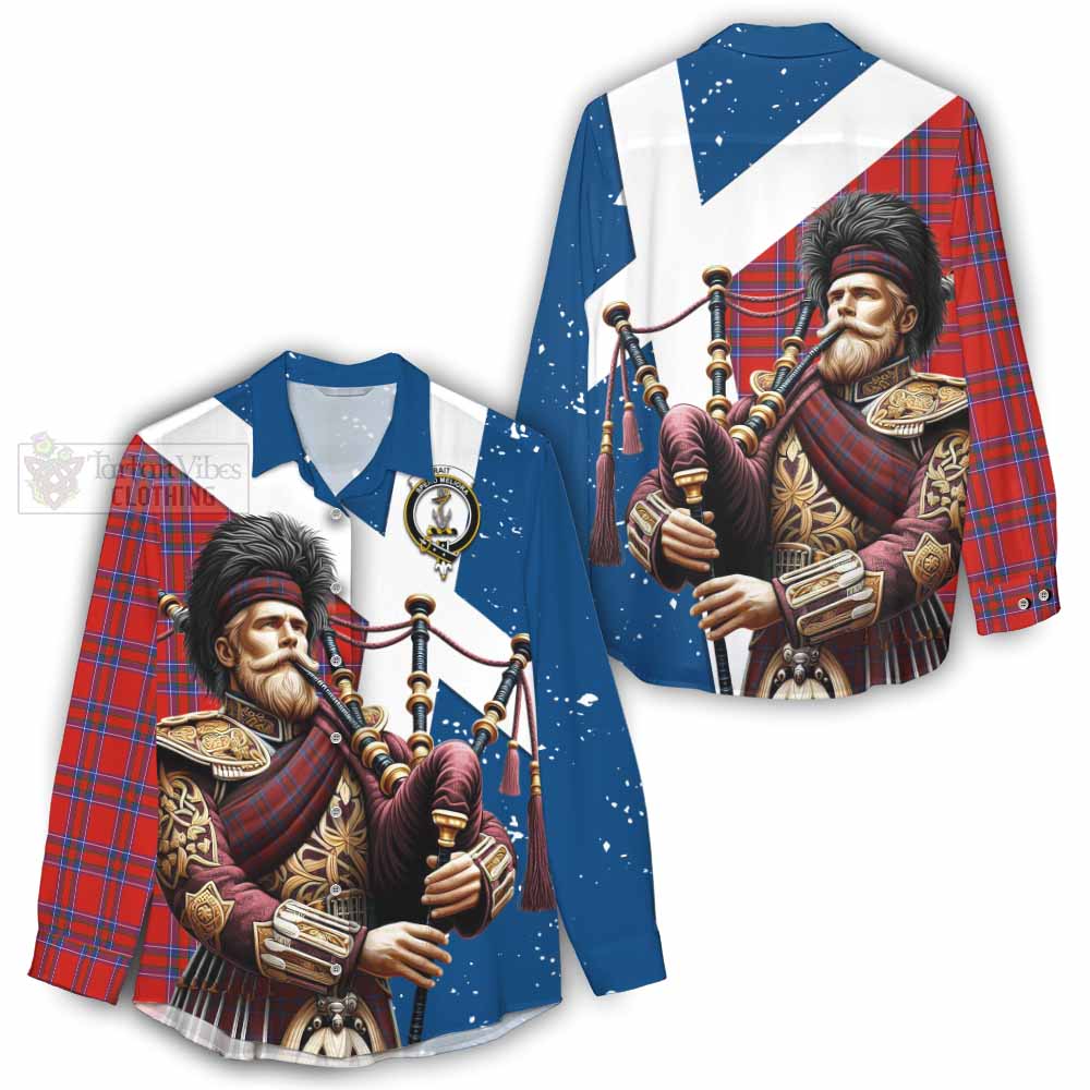 Tartan Vibes Clothing Rait Tartan Women's Casual Shirt with Family Crest Scottish Bagpiper Vibes