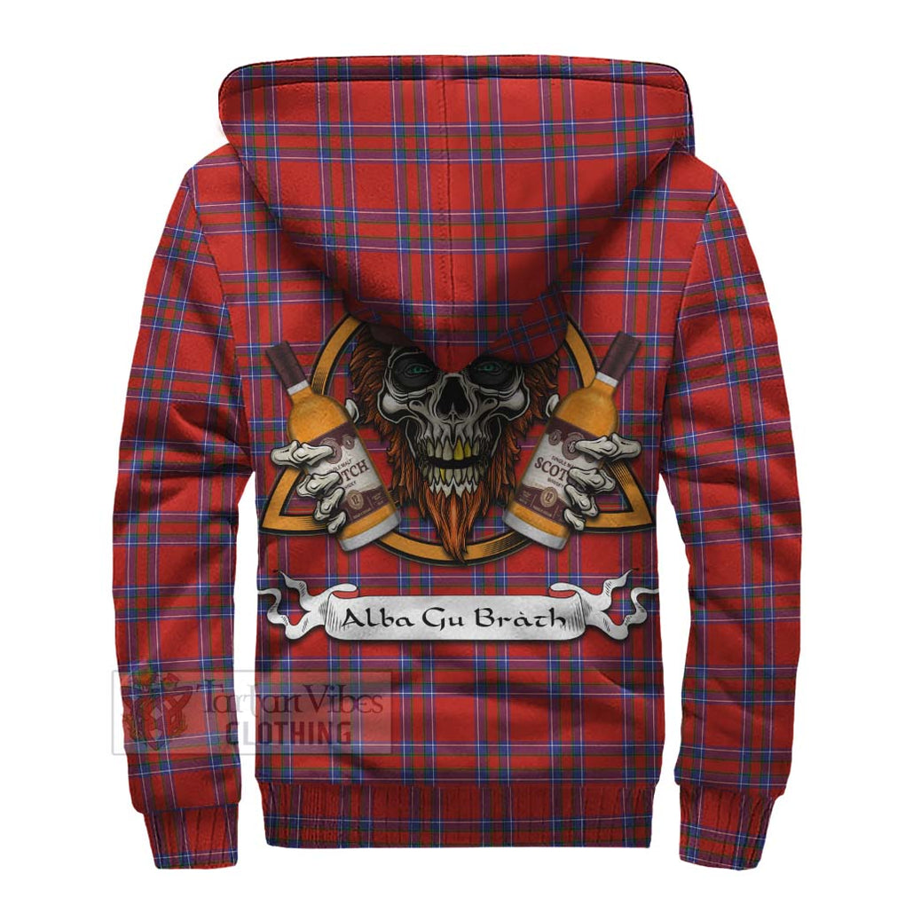 Tartan Vibes Clothing Rait Tartan Sherpa Hoodie with Family Crest and Bearded Skull Holding Bottles of Whiskey