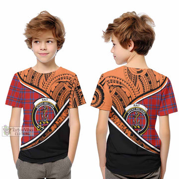 Rait Crest Tartan Kid T-Shirt with Polynesian Vibes Style - Orange Version