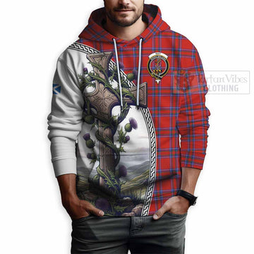 Rait Tartan Hoodie with Family Crest and St. Andrew's Cross Accented by Thistle Vines