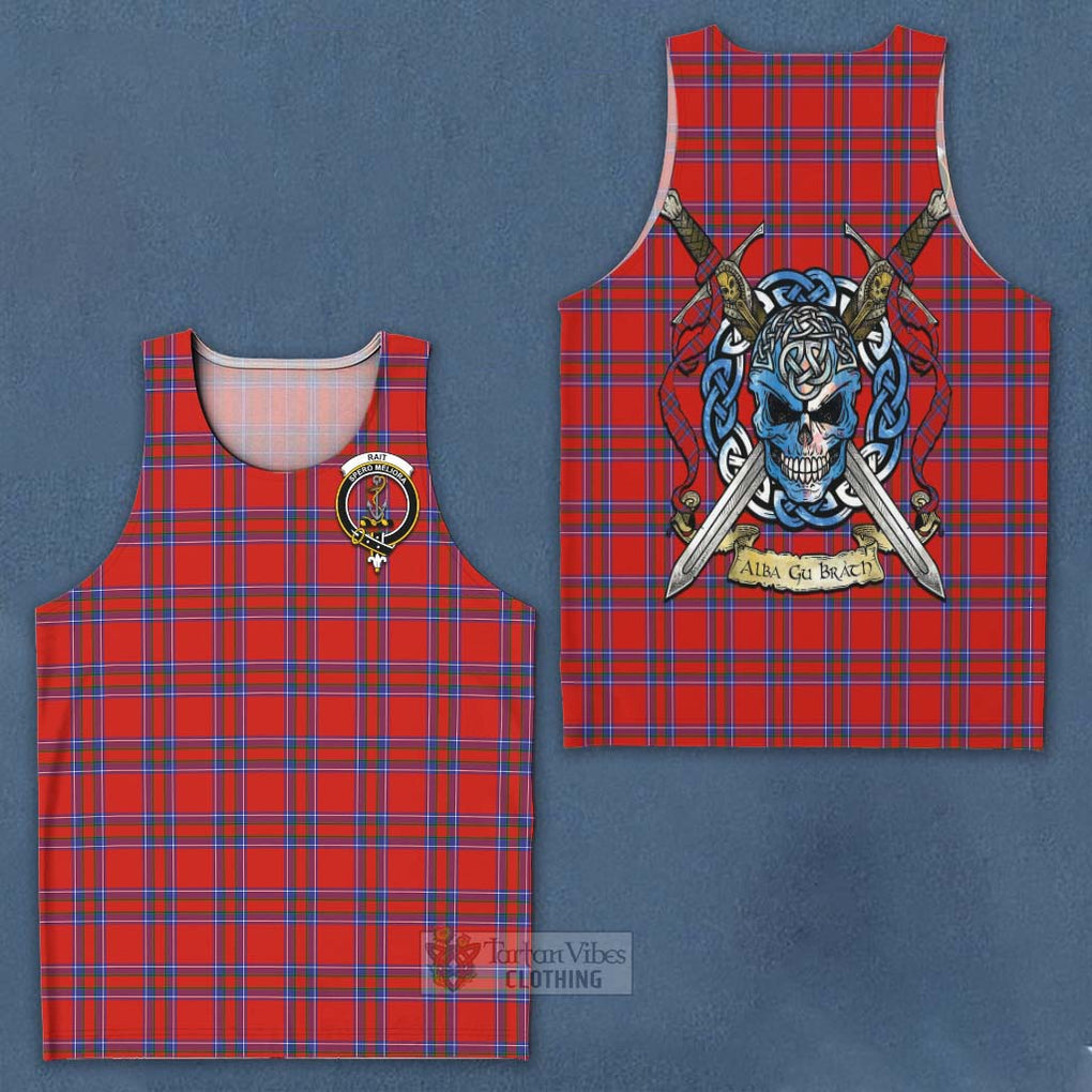 Tartan Vibes Clothing Rait Tartan Men's Tank Top with Family Crest Celtic Skull Style