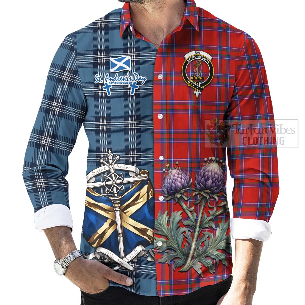 Tartan Vibes Clothing Rait Tartan Long Sleeve Button Shirt Happy St. Andrew's Day Half Tartan Style