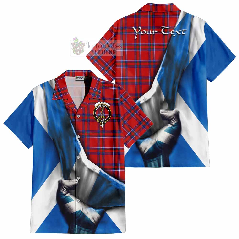 Tartan Vibes Clothing Rait Tartan Short Sleeve Button Shirt with Family Crest Scotland Patriotic Style