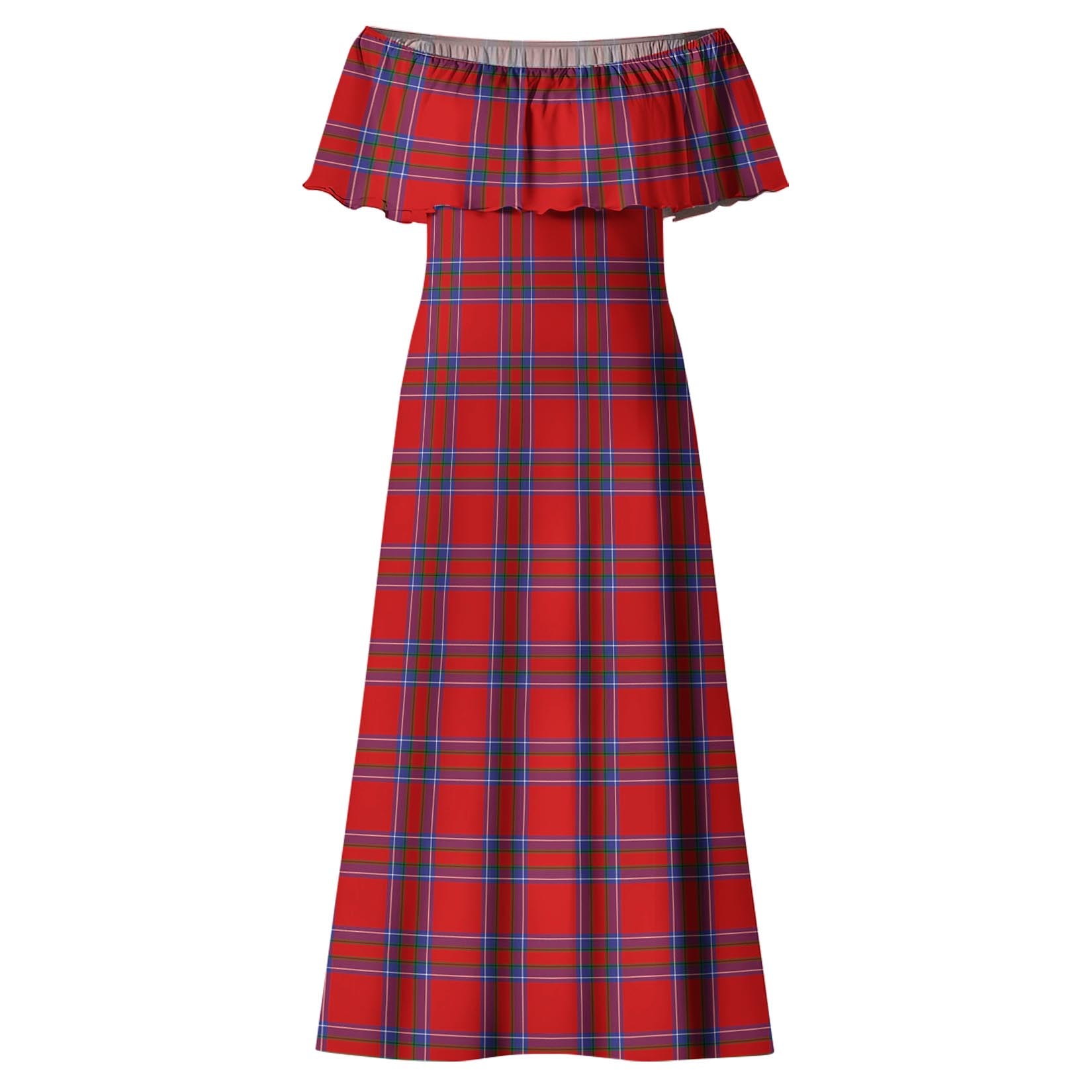 Rait Tartan Off Shoulder Long Dress - Tartanvibesclothing