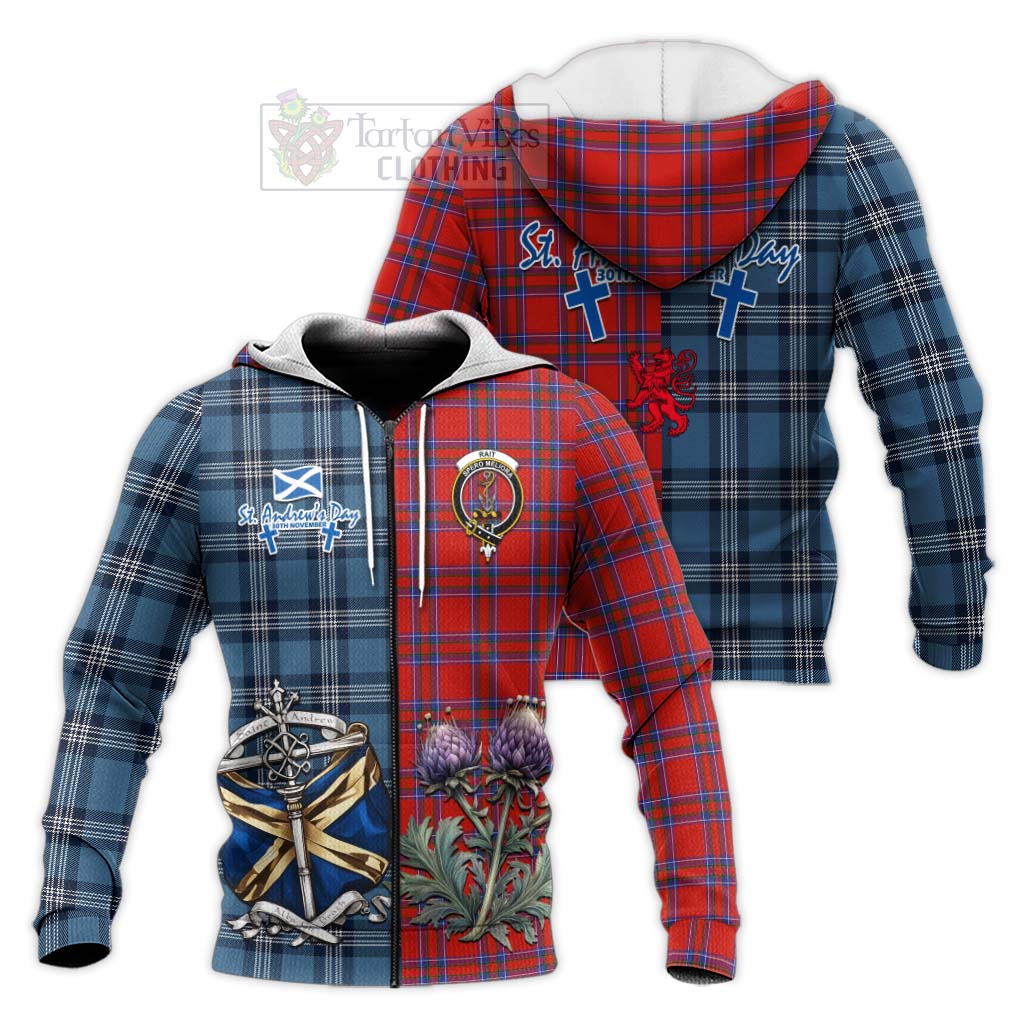 Tartan Vibes Clothing Rait Tartan Knitted Hoodie Happy St. Andrew's Day Half Tartan Style