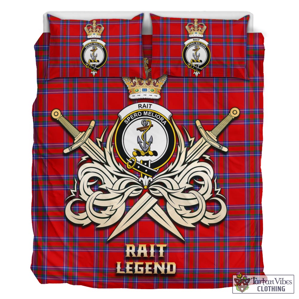 Tartan Vibes Clothing Rait Tartan Bedding Set with Clan Crest and the Golden Sword of Courageous Legacy