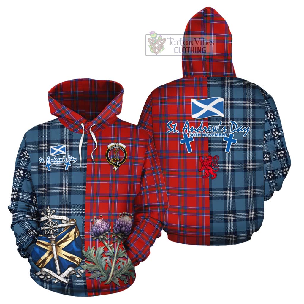 Tartan Vibes Clothing Rait Tartan Cotton Hoodie Happy St. Andrew's Day Half Tartan Style