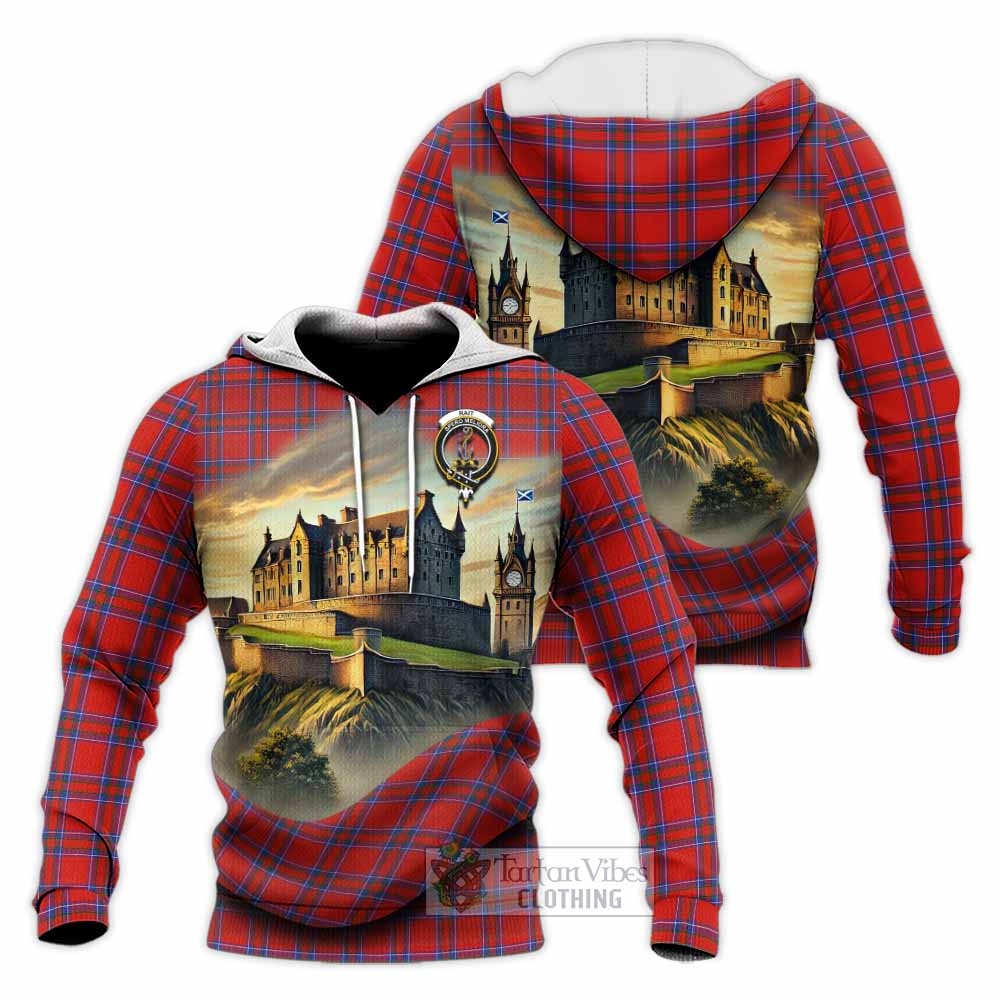 Rait Tartan Family Crest Knitted Hoodie with Scottish Ancient Castle Style - Tartan Vibes Clothing