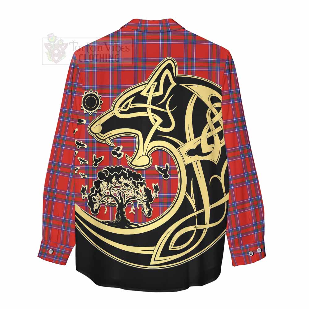 Tartan Vibes Clothing Rait Tartan Women's Casual Shirt with Family Crest Celtic Wolf Style