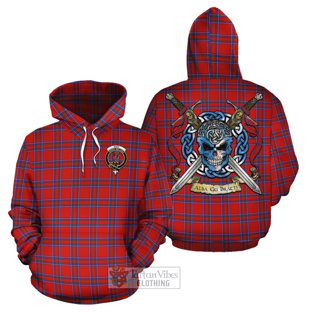 Tartan Vibes Clothing Rait Tartan Cotton Hoodie with Family Crest Celtic Skull Style