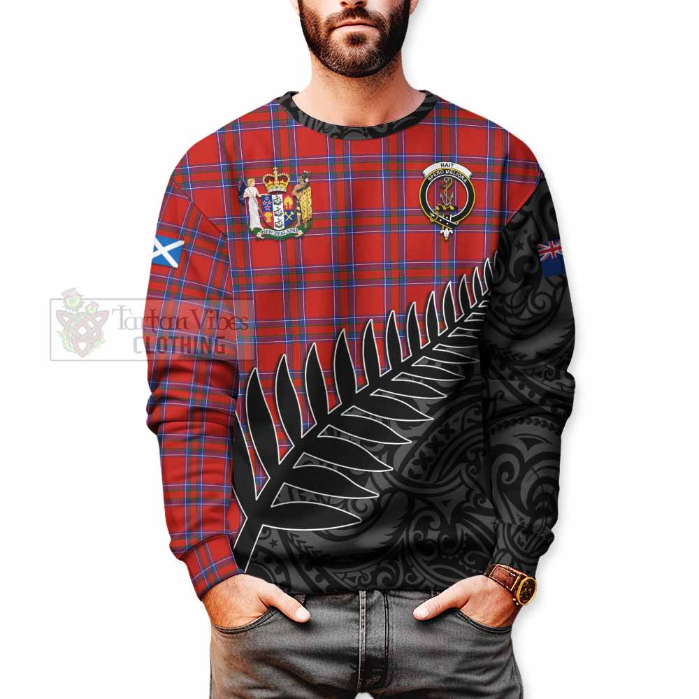 Tartan Vibes Clothing Rait Crest Tartan Sweatshirt with New Zealand Silver Fern Half Style