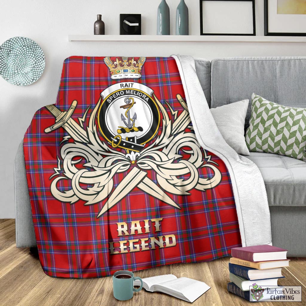 Tartan Vibes Clothing Rait Tartan Blanket with Clan Crest and the Golden Sword of Courageous Legacy