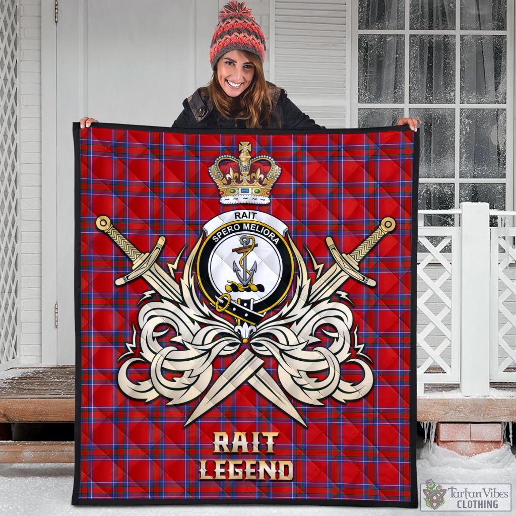 Tartan Vibes Clothing Rait Tartan Quilt with Clan Crest and the Golden Sword of Courageous Legacy