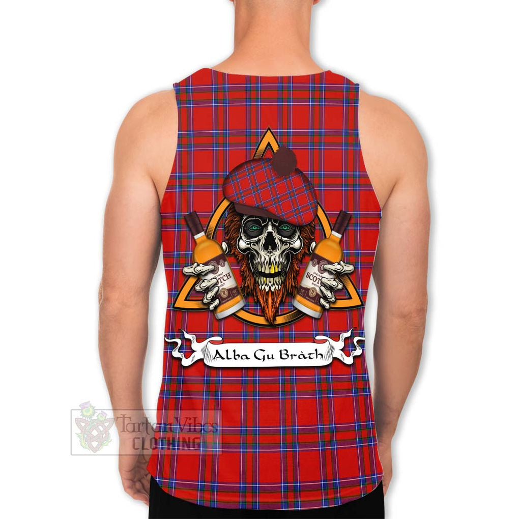 Tartan Vibes Clothing Rait Tartan Men's Tank Top with Family Crest and Bearded Skull Holding Bottles of Whiskey