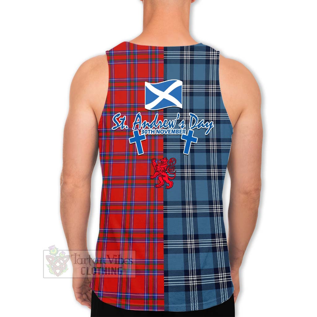 Tartan Vibes Clothing Rait Tartan Men's Tank Top Happy St. Andrew's Day Half Tartan Style