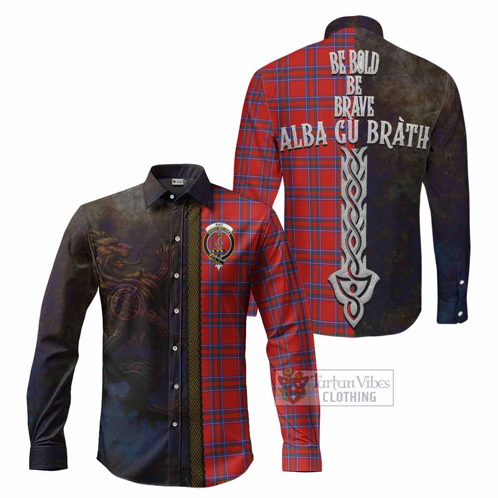 Rait Tartan Family Crest Long Sleeve Button Shirt Alba Gu Brath Be Brave Lion Ancient Style - Tartan Vibes Clothing