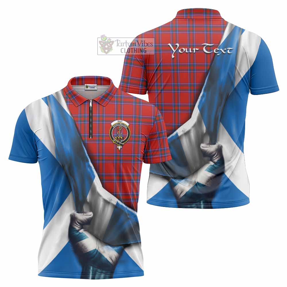 Tartan Vibes Clothing Rait Tartan Zipper Polo Shirt with Family Crest Scotland Patriotic Style