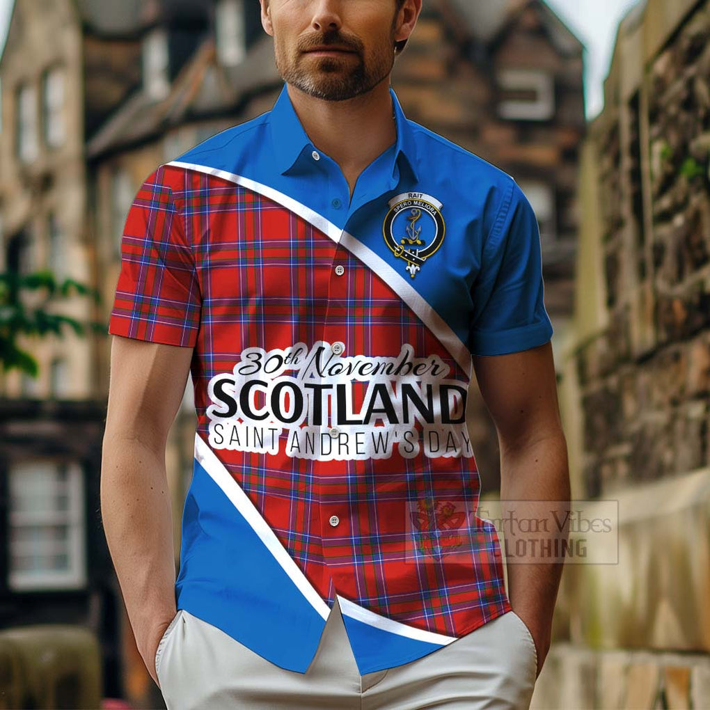 Tartan Vibes Clothing Rait Family Crest Tartan Short Sleeve Button Shirt Celebrate Saint Andrew's Day in Style