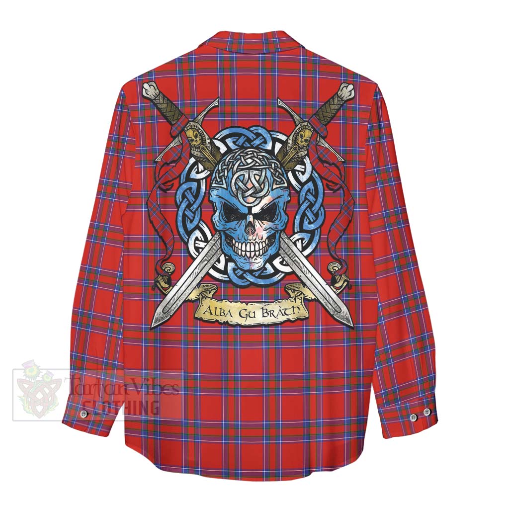 Tartan Vibes Clothing Rait Tartan Women's Casual Shirt with Family Crest Celtic Skull Style