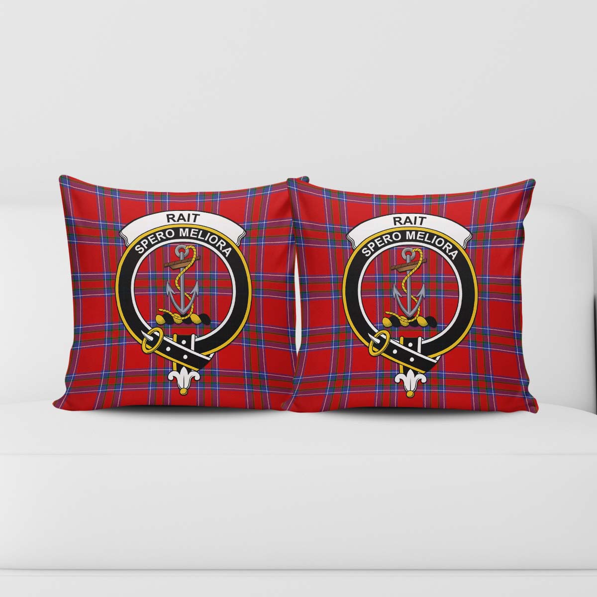 Rait Tartan Pillow Cover with Family Crest - Tartanvibesclothing