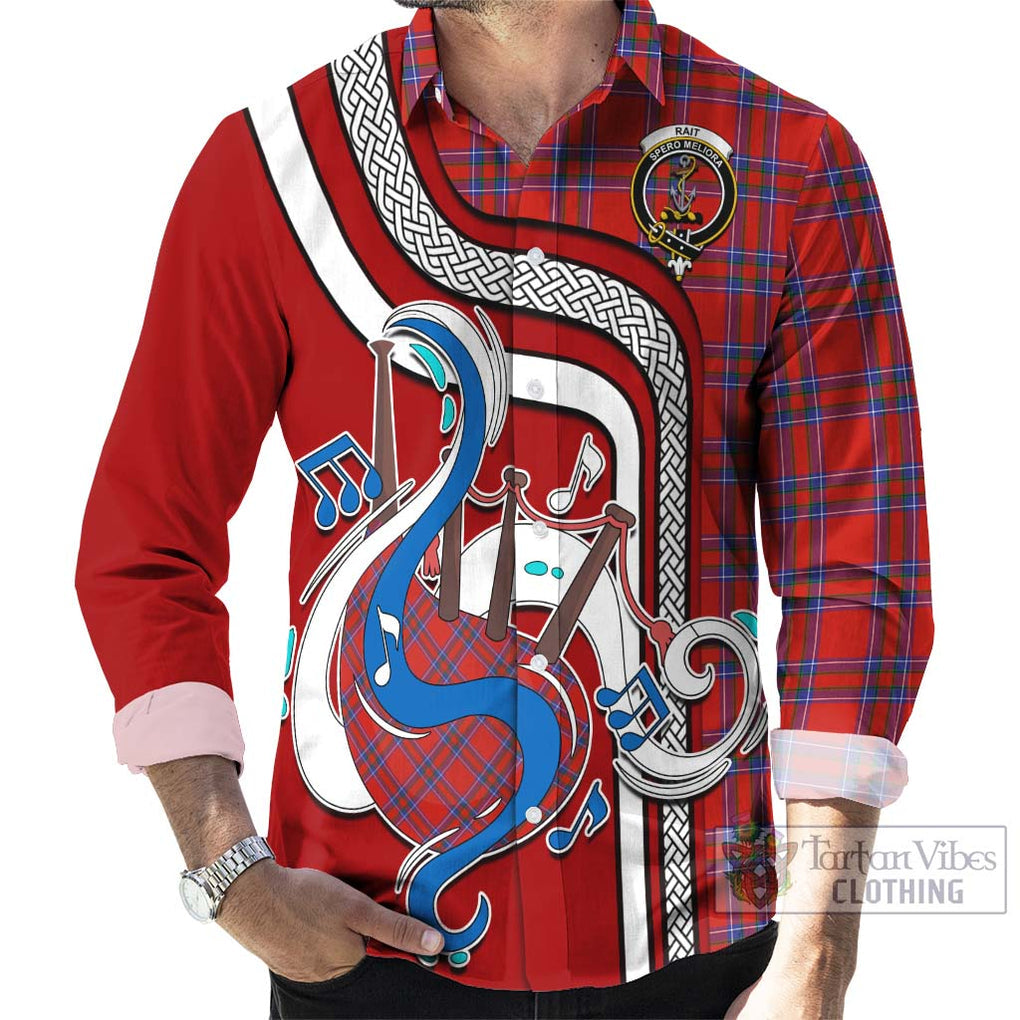 Rait Tartan Long Sleeve Button Shirt with Epic Bagpipe Style - Tartanvibesclothing Shop