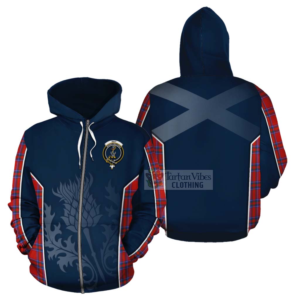 Tartan Vibes Clothing Rait Tartan Cotton Hoodie with Family Crest and Scottish Thistle Vibes Sport Style