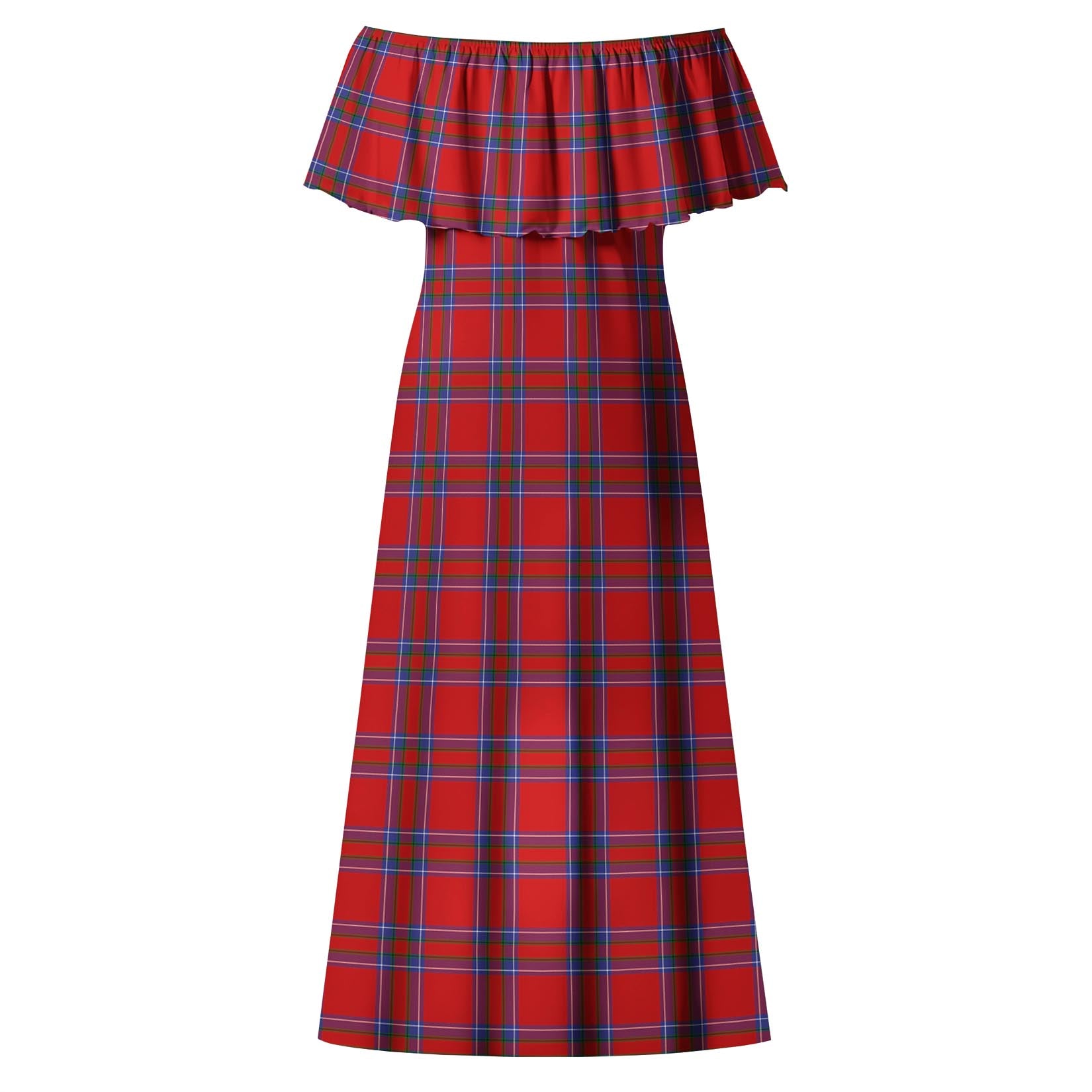 Rait Tartan Off Shoulder Long Dress - Tartanvibesclothing