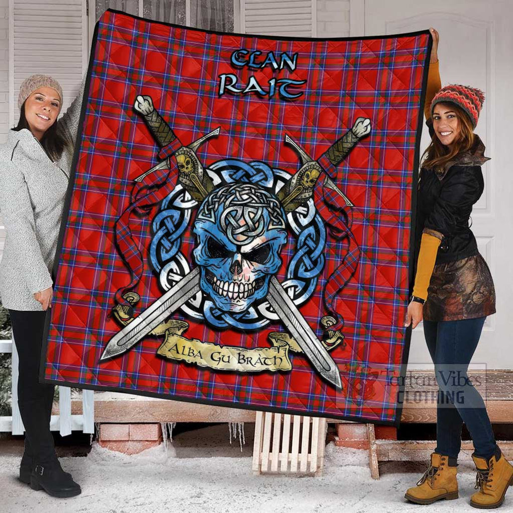 Tartan Vibes Clothing Rait Tartan Quilt with Celtic Skull Alba Gu Brath Style