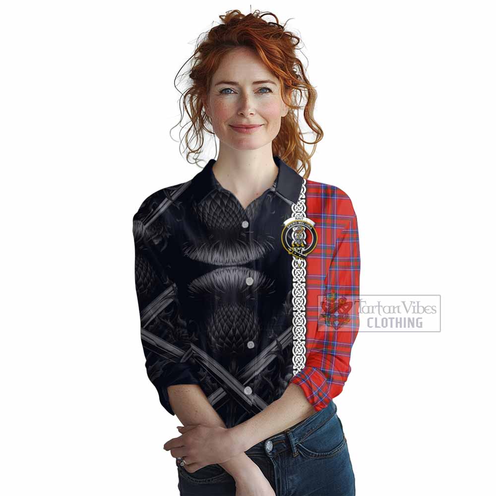 Tartan Vibes Clothing Rait Tartan Women's Casual Shirt with Family Crest Cross Sword Thistle Celtic Vibes