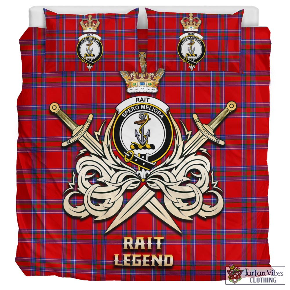 Tartan Vibes Clothing Rait Tartan Bedding Set with Clan Crest and the Golden Sword of Courageous Legacy