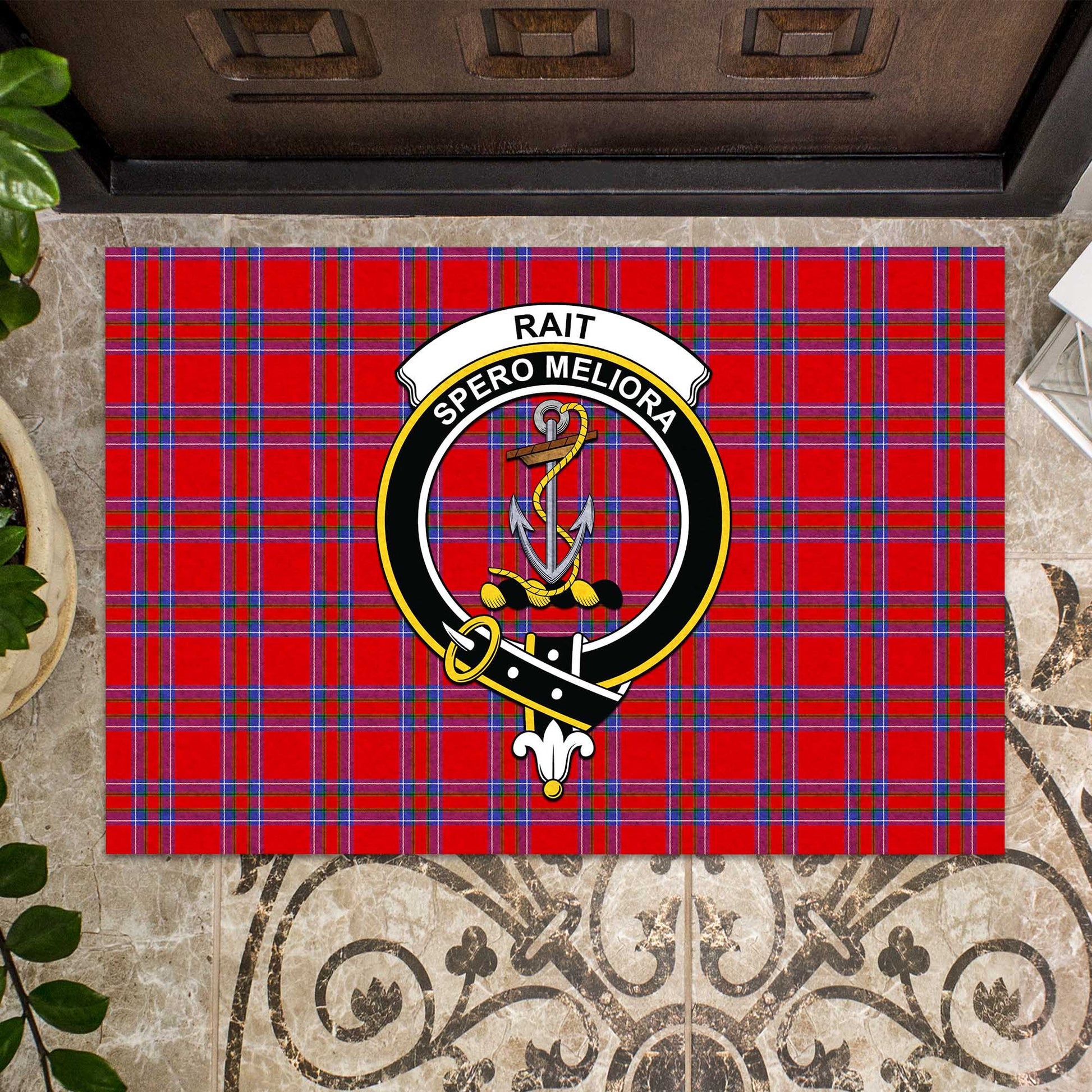 Rait Tartan Door Mat with Family Crest - Tartanvibesclothing