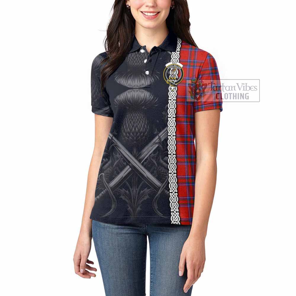 Rait Tartan Women's Polo Shirt with Family Crest Cross Sword Thistle Celtic Vibes - Tartan Vibes Clothing