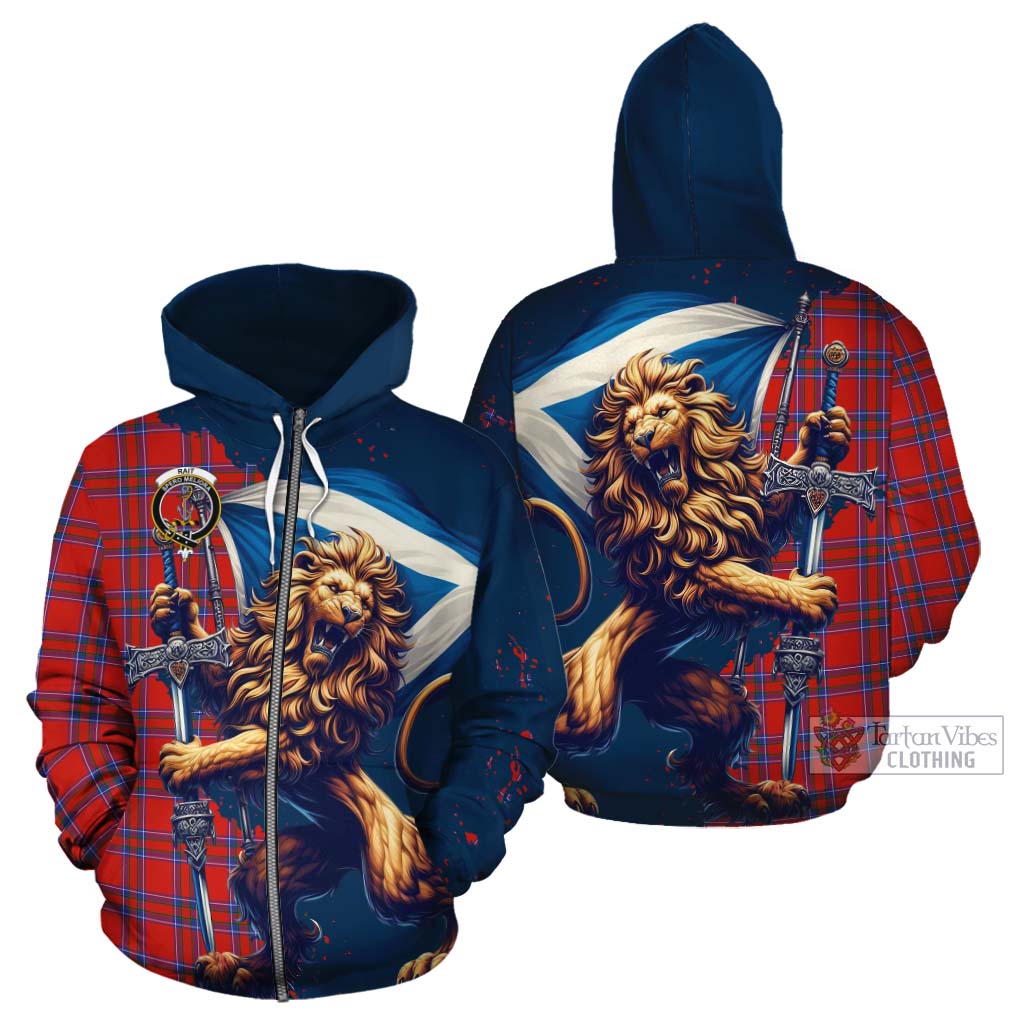 Tartan Vibes Clothing Rait Tartan Family Crest Cotton Hoodie with Scottish Majestic Lion