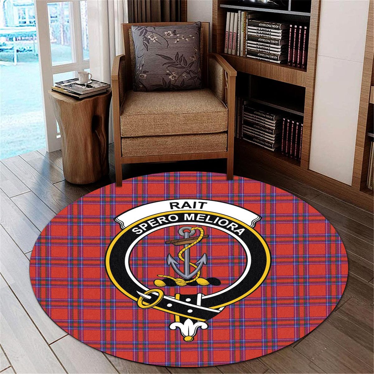 Rait Tartan Round Rug with Family Crest - Tartan Vibes Clothing