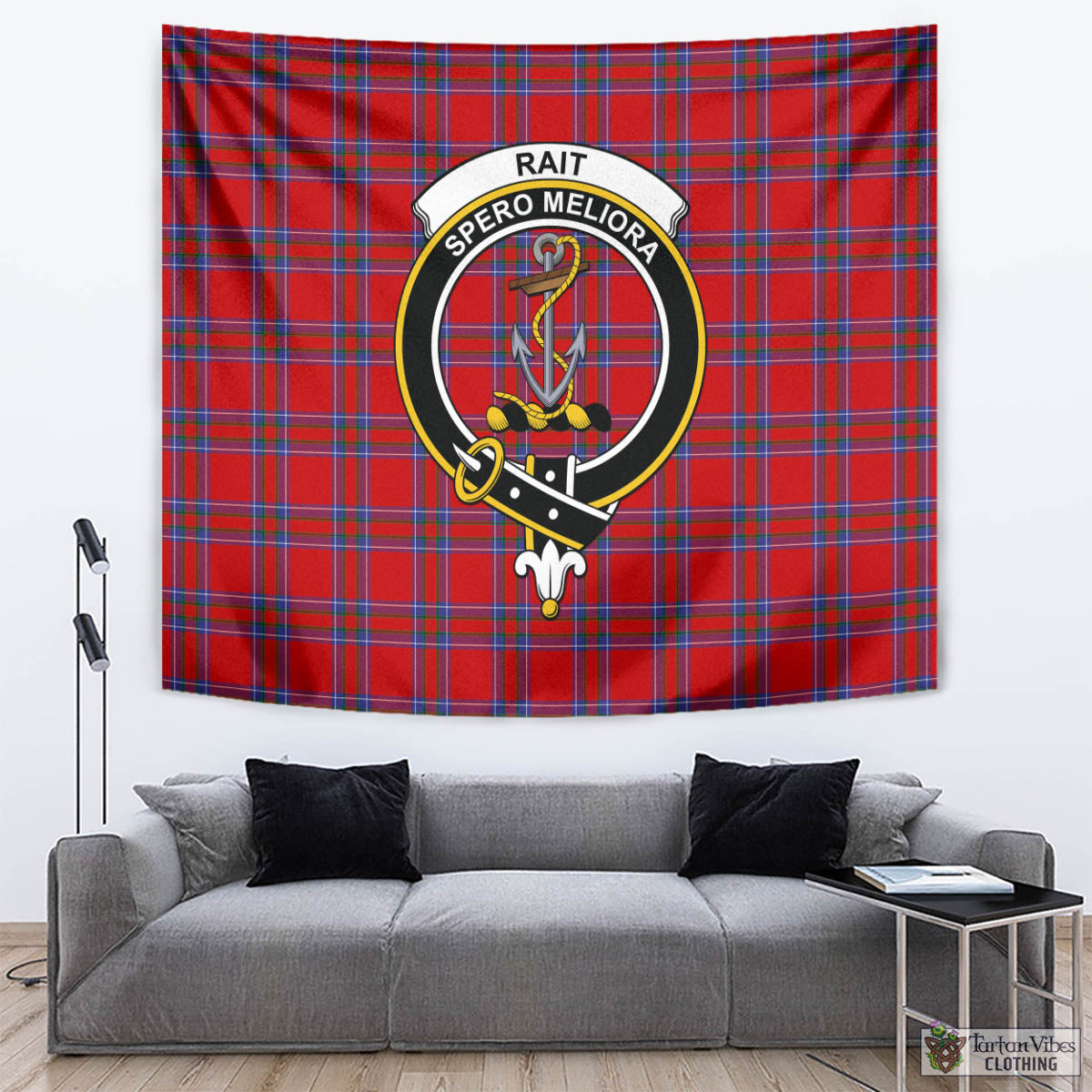 Tartan Vibes Clothing Rait Tartan Tapestry Wall Hanging and Home Decor for Room with Family Crest