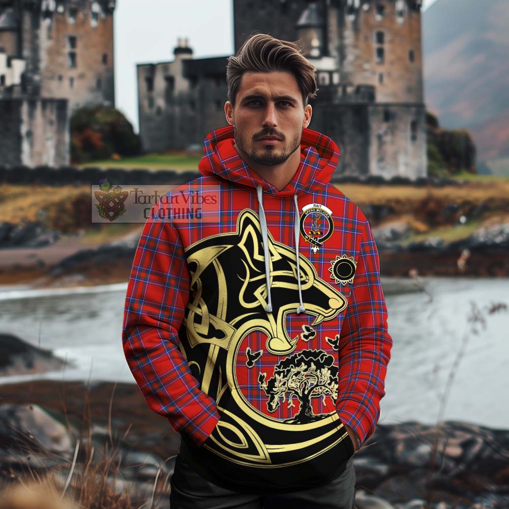 Tartan Vibes Clothing Rait Tartan Cotton Hoodie with Family Crest Celtic Wolf Style