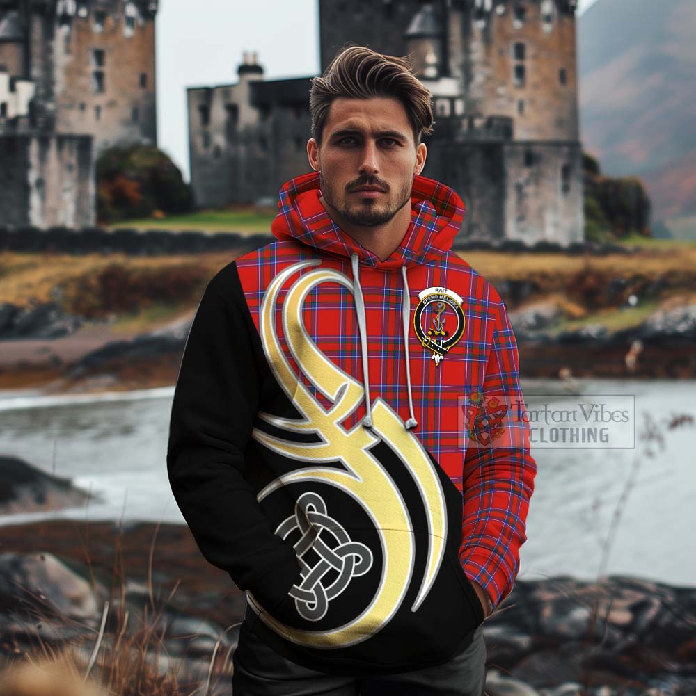 Tartan Vibes Clothing Rait Tartan Cotton Hoodie with Family Crest and Celtic Symbol Style