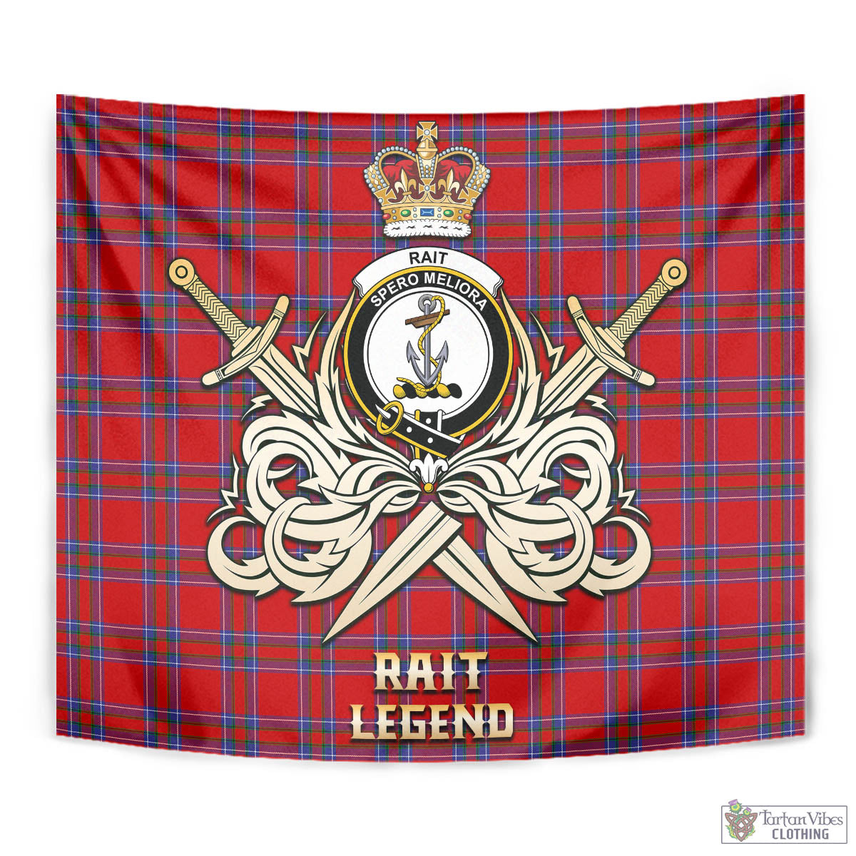 Tartan Vibes Clothing Rait Tartan Tapestry with Clan Crest and the Golden Sword of Courageous Legacy