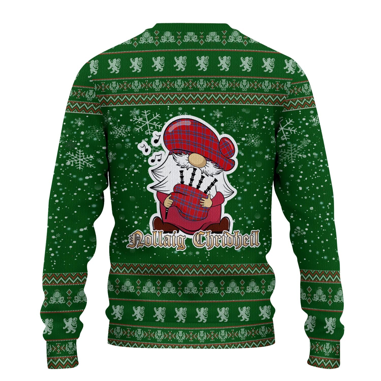 Rait Clan Christmas Family Knitted Sweater with Funny Gnome Playing Bagpipes - Tartanvibesclothing