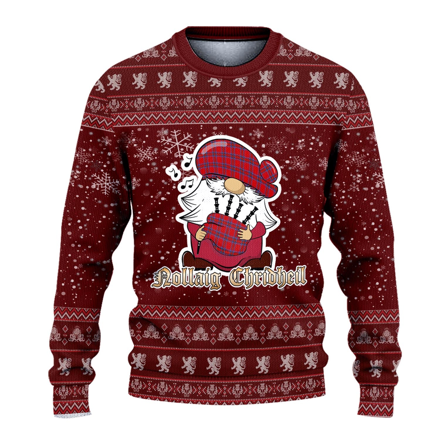 Rait Clan Christmas Family Knitted Sweater with Funny Gnome Playing Bagpipes - Tartanvibesclothing