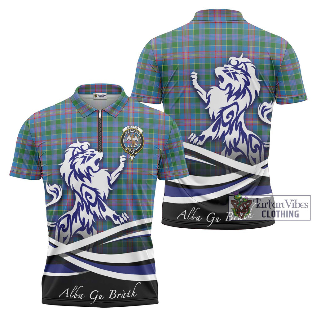Ralston Tartan Zipper Polo Shirt with Alba Gu Brath Regal Lion Emblem Unisex - Tartan Vibes Clothing