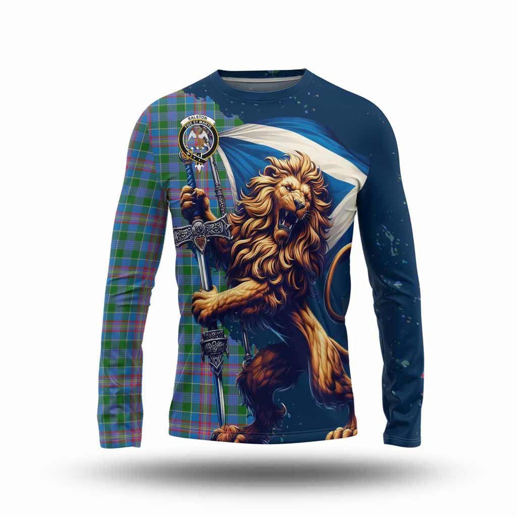 Tartan Vibes Clothing Ralston Tartan Family Crest Long Sleeve T-Shirt with Scottish Majestic Lion